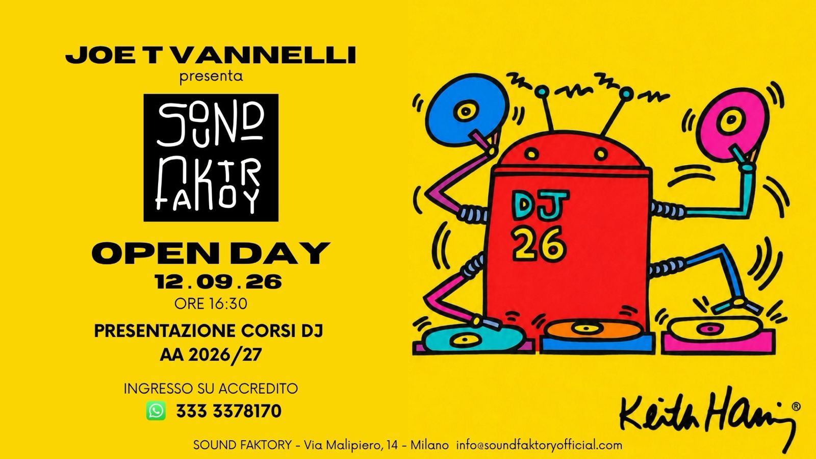 Locandina Open Day Sound Faktory, 12 settembre 2026, presentazione corsi DJ AA 2026/27